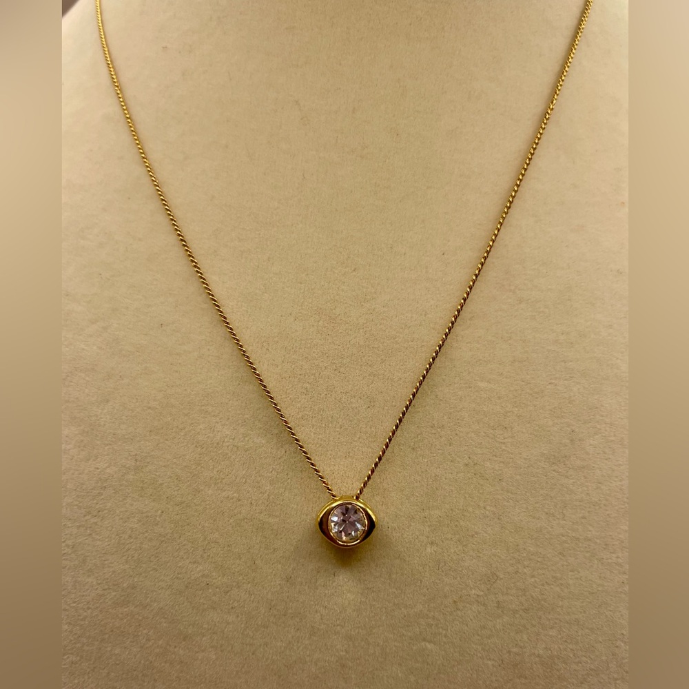 Dainty gold plated choker necklace with a cubic zirconia oval shaped pendant. - Picture 3 of 6